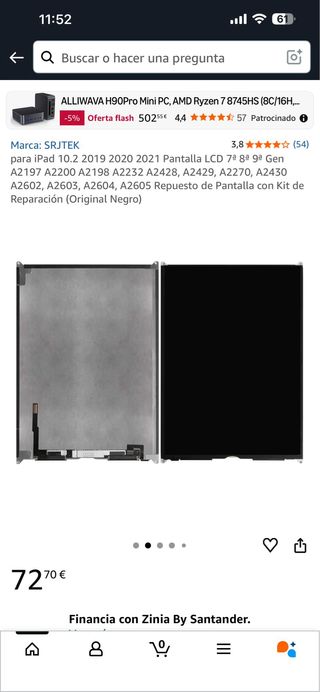 Pantalla iPad 10.2 2019-2021 Negra