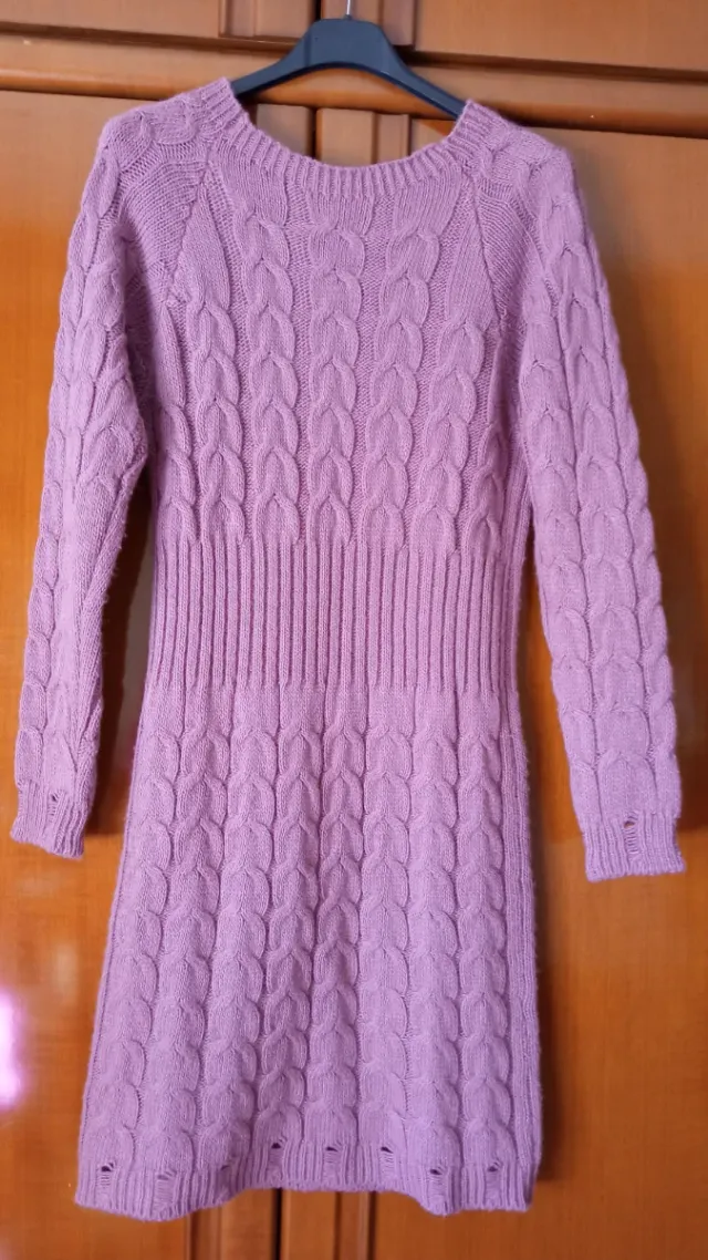 Vestido punto trenzado rosa M