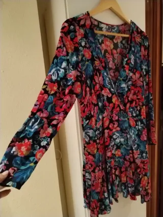 Vestido estampado flores manga larga