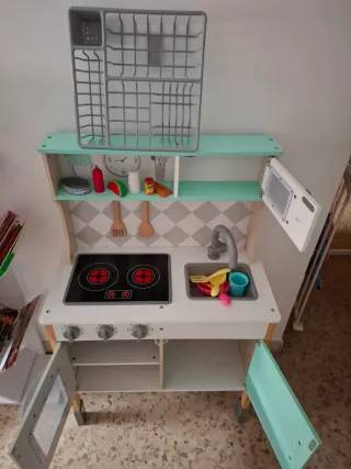 Cocina de madera para niños más carrito compra