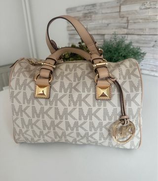 Borsa Michael Kors in pelle beige/oro