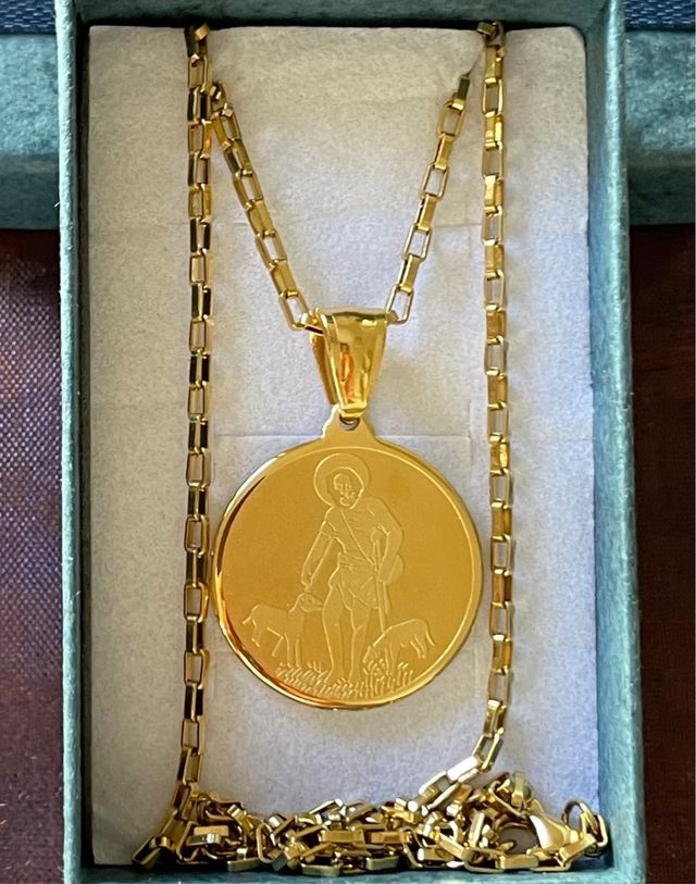 Cadena y Medalla San Lázaro, Acero Chapado Oro 18K