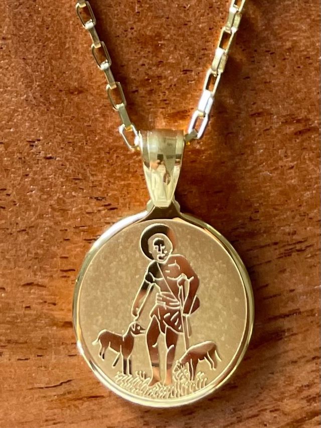 Cadena y Medalla San Lázaro, Acero Chapado Oro 18K