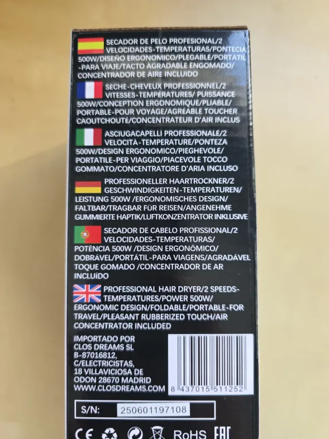 Secador de pelo EURO LIFE plegable viaje