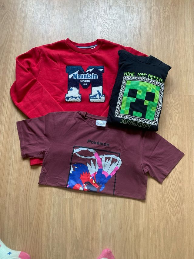 Lote 3 prendas: Sudadera M, Minecraft y Pokémon