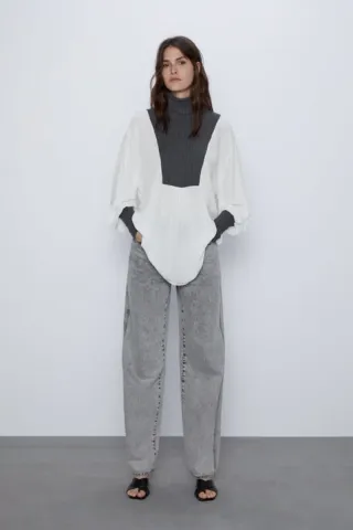 Blusa Zara blanca y gris