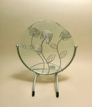 VASO VETRO Tondo  PIATTO Vintage METALLO Fiori