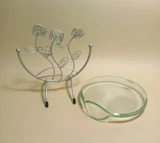 VASO VETRO Tondo  PIATTO Vintage METALLO Fiori