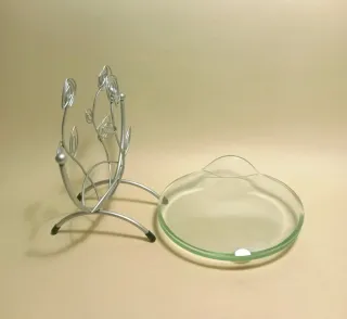 VASO VETRO Tondo  PIATTO Vintage METALLO Fiori