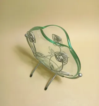 VASO VETRO Tondo  PIATTO Vintage METALLO Fiori