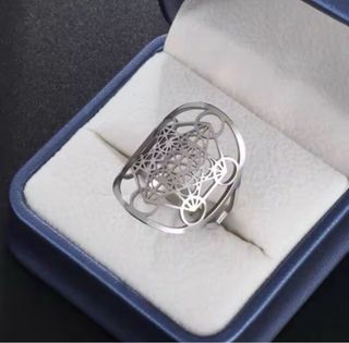Anillo Cubo de Metatrón Plateado 