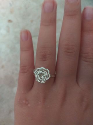 Anillo Plata Ajustable Diseño Rosa