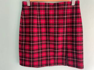 Minifalda de punto a cuadros con cintura de goma