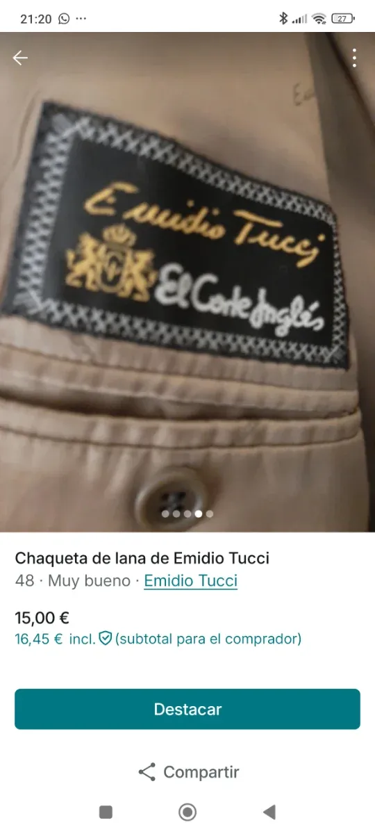 Chaqueta Emidio Tucci Lana Cuadros Marrón Gris
