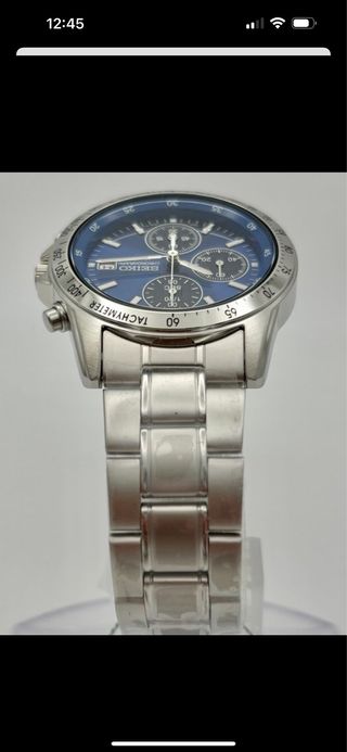 Reloj Seiko Chronograph 10 BAR Azul Plateado,nuevo