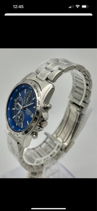 Reloj Seiko Chronograph 10 BAR Azul Plateado,nuevo