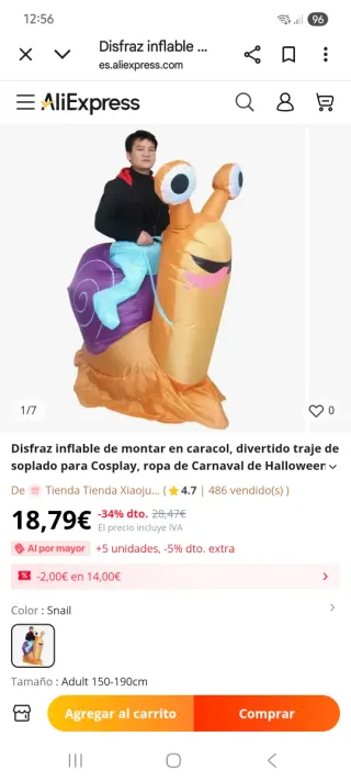 Disfraz caracol inflable en Puertollano