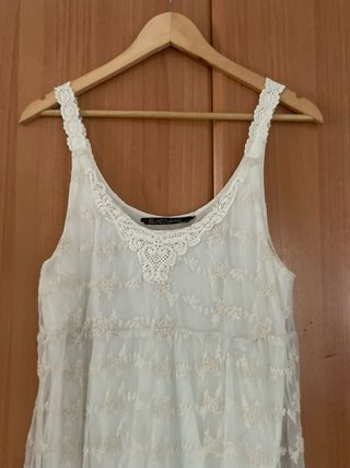 Vestido Zara encaje color hueso talla L
