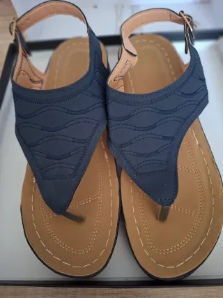 Sandalias azules y marrones