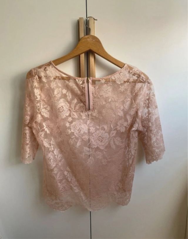 Top encaje rosa manga 3/4