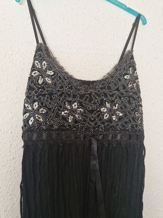 Vestido fiesta negro lentejuelas y lazo