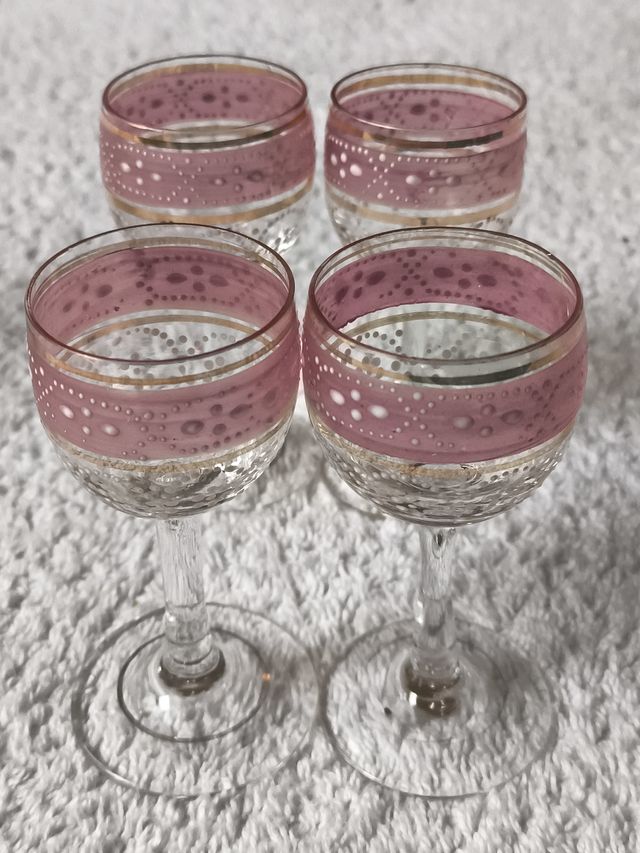 JUEGO LICOR CARAFE VIDRIO ART DECO + 4 COPITAS