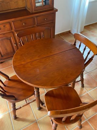 Mesa redonda madera + 4 sillas