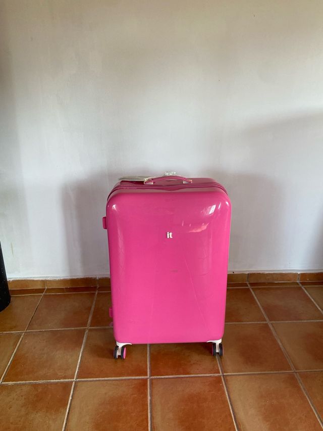 Maleta grande rígida fucsia con ruedas