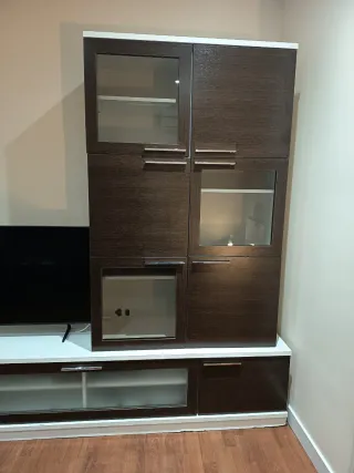 Mueble de salón madera Haya y cristal