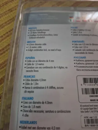 Candado Combinación Portátil Conceptronic 1.8m