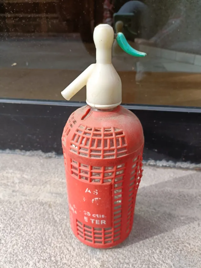 Cinco Botella sifón cristal antigua verde