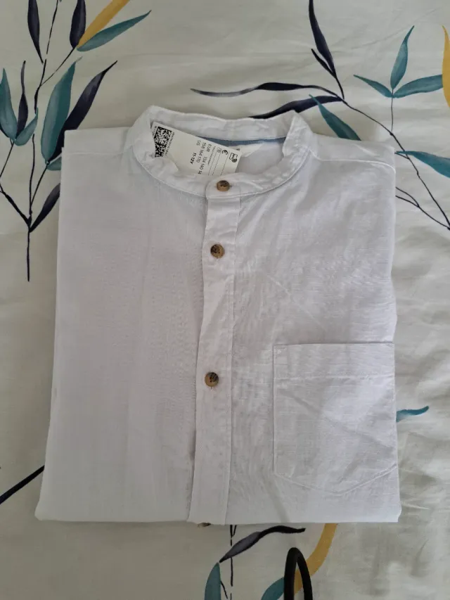 Camisa niño cuello mao blanca