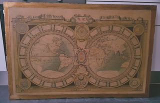 ANTIGUO GRAN CUADRO MAPA MUNDI SOBRE MADERA AÑO 40