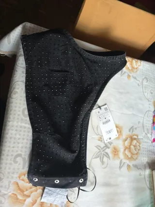 Top vaquero negro con pedrería Talla L