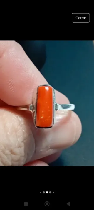 Anillo Plata Ley Coral Rojo