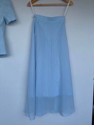 Conjunto blazer y falda plisada azul