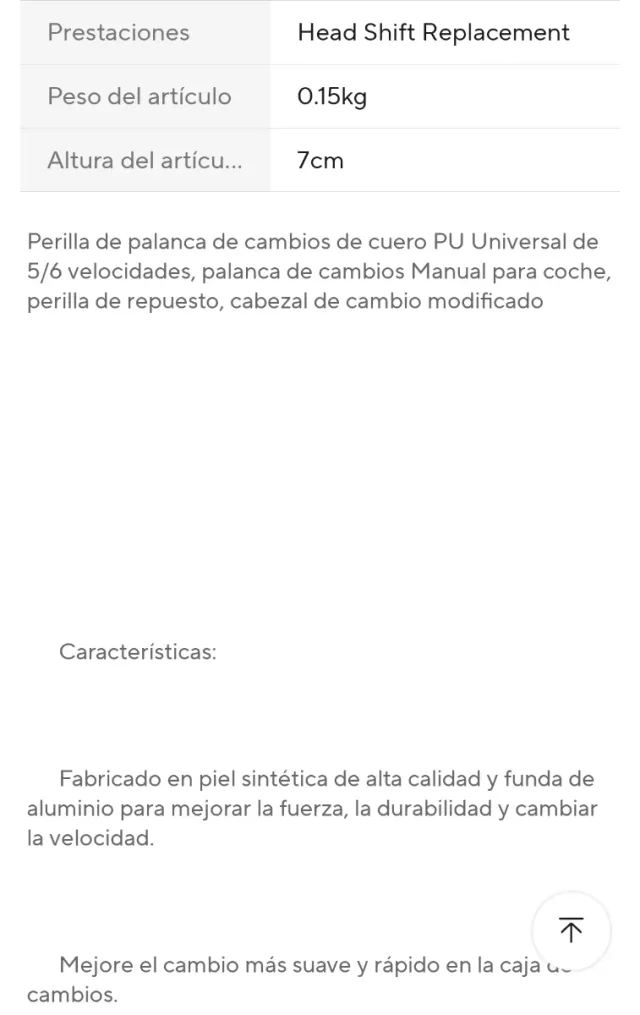 Perilla / pomo de cambio universal 5 velocidades