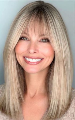 Preciosa Peluca rubia con flequillo