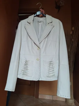 Giacca vera pelle beige tg 42