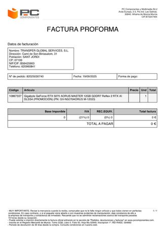 Gráfica RTX 5070 AORUS MASTER