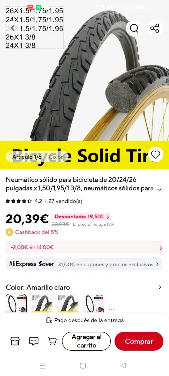 2 neumáticos sólidos bicicleta 20x1.75