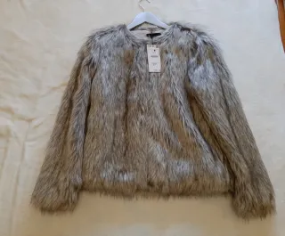 Abrigo pelo beige/gris talla M