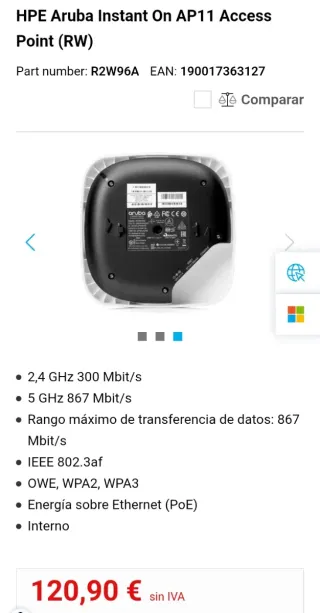 Aruba Instant On AP11 R2W96A Punto de Acceso Wi-Fi