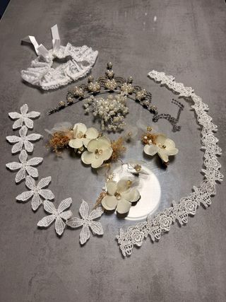 Lote Novia Tiara Garter Encaje Flores