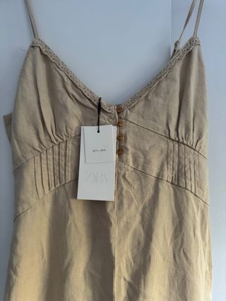 Vestido lino Zara beige