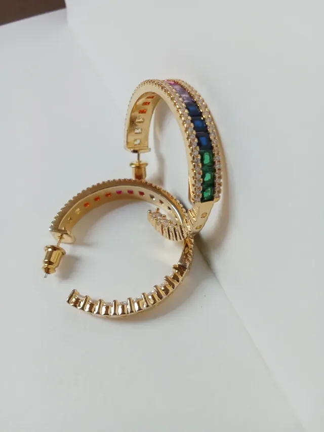 Pendientes Aro Cristales Arcoíris GRANDE 4 cm diám