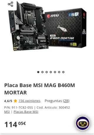 MSI MAG B460M Mortar Placa Base LGA1200