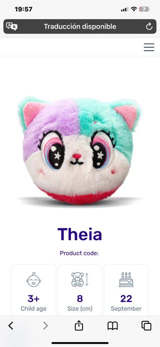 Peluche Theia Gato Morado y Turquesa