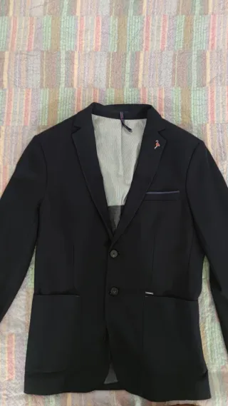 Blazer uomo nero con pin flamingo
