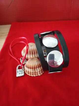 Uno de 50 pulsera Cuero y Plata
